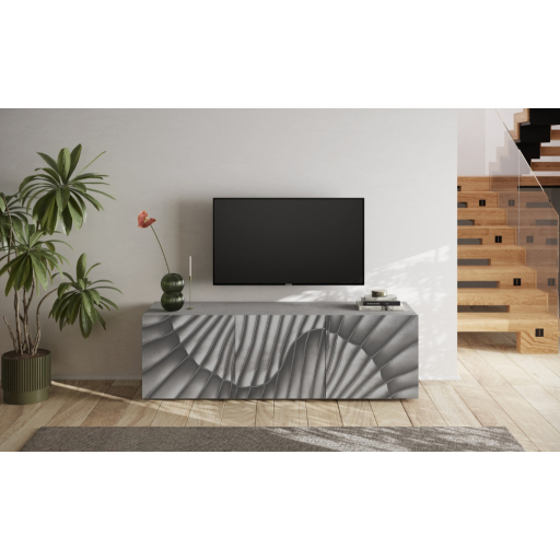 SNAKE háromajtós komód, betonhatású testet és szürke, díszített mintázatú előlapokkal