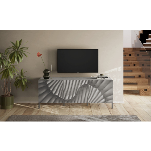 SNAKE háromajtós komód, betonhatású testet és szürke, díszített mintázatú előlapokkal