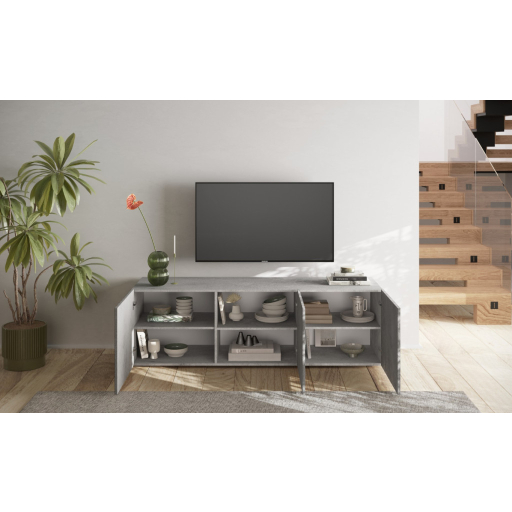 SNAKE háromajtós komód, betonhatású testet és szürke, díszített mintázatú előlapokkal