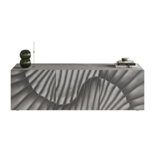 SNAKE háromajtós komód, betonhatású testet és szürke, díszített mintázatú előlapokkal