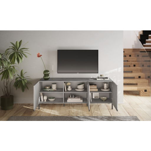 SNAKE háromajtós komód, betonhatású testet és szürke, díszített mintázatú előlapokkal