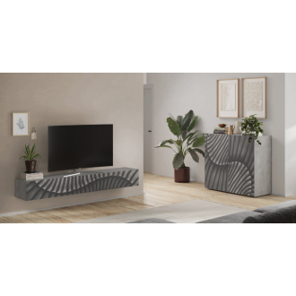   SNAKE kétajtós komód, betonhatású testtel és szürke, díszített mintázatú előlapokkal