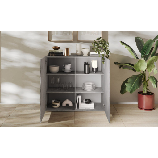 SNAKE kétajtós komód, betonhatású testtel és szürke, díszített mintázatú előlapokkal