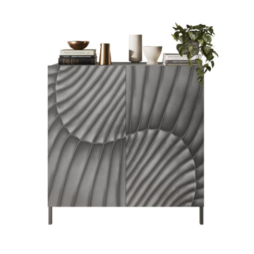 SNAKE kétajtós komód, betonhatású testtel és szürke, díszített mintázatú előlapokkal