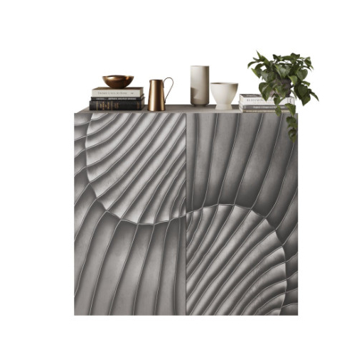 SNAKE kétajtós komód, betonhatású testtel és szürke, díszített mintázatú előlapokkal