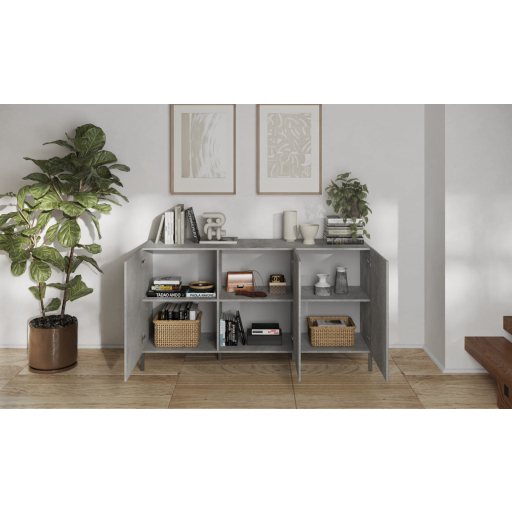 SNAKE háromajtós komód, betonhatású laminált testtel és szürke, díszített mintázatú előlapokkal