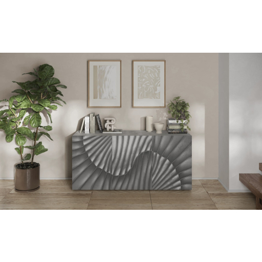 SNAKE háromajtós komód, betonhatású laminált testtel és szürke, díszített mintázatú előlapokkal