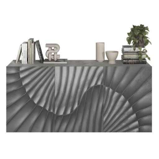 SNAKE háromajtós komód, betonhatású laminált testtel és szürke, díszített mintázatú előlapokkal