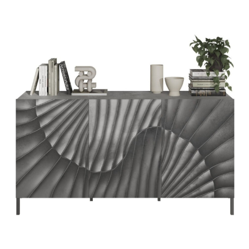 SNAKE háromajtós komód, betonhatású laminált testtel és szürke, díszített mintázatú előlapokkal