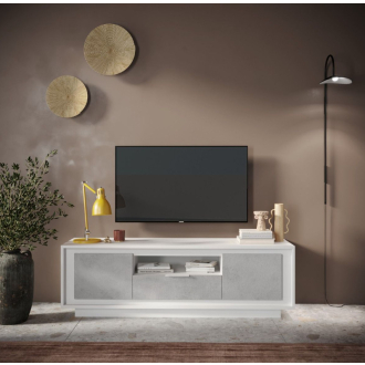   SKY 2.0 TV-szekrény 2 ajtóval és 1 fiókkal, fehér matt lakkozott vázzal, betonhatású laminált előlapokkal