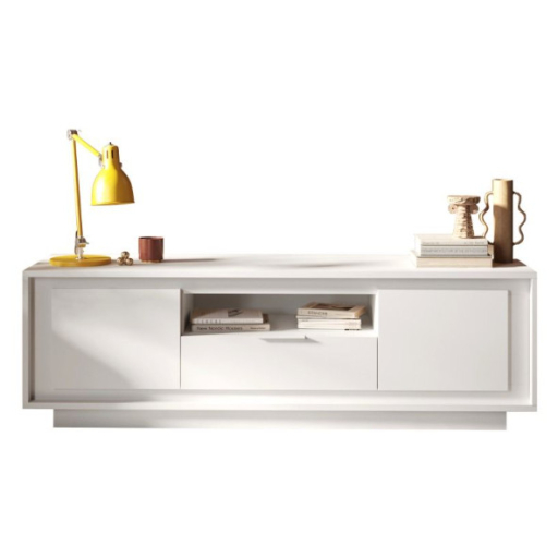 SKY 2.0 TV-szekrény 2 ajtóval és 1 fiókkal, fehér matt lakkozott vázzal és előlapokkal