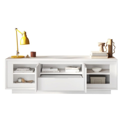 SKY 2.0 TV-szekrény 2 ajtóval és 1 fiókkal, fehér matt lakkozott vázzal és előlapokkal