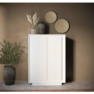   SKY 2.0 magas komód, 2 ajtóval, fehér matt lakkozott vázzal és előlapokkal