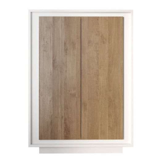 SKY 2.0 magas komód, 2 ajtóval, fehér matt lakkozott vázzal és Mercuri tölgy mintázatú laminált előlapokkal