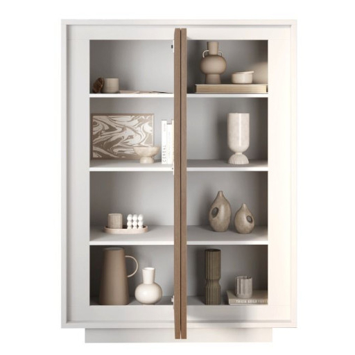 SKY 2.0 magas komód, 2 ajtóval, fehér matt lakkozott vázzal és Mercuri tölgy mintázatú laminált előlapokkal