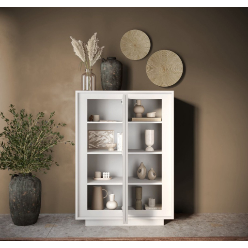 SKY 2.0 magas komód, 2 ajtóval, fehér matt lakkozott vázzal és előlapokkal