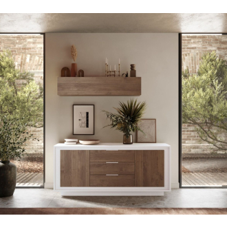   SKY 2.0 komód 2 ajtóval és 3 fiókkal, fehér matt lakkozott vázzal és Mercuri tölgy mintázatú laminált előlapokkal