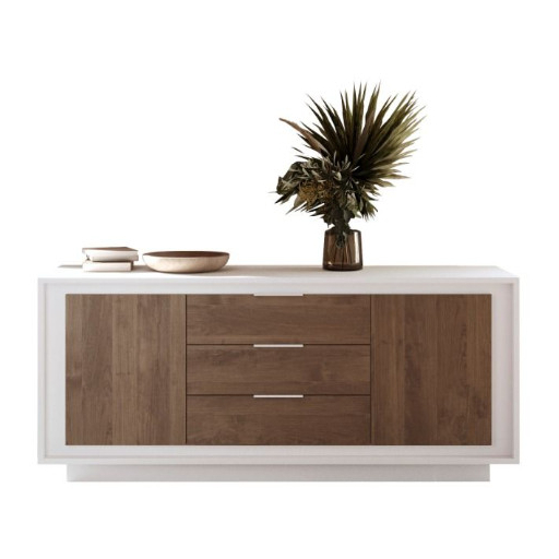 SKY 2.0 komód 2 ajtóval és 3 fiókkal, fehér matt lakkozott vázzal és Mercuri tölgy mintázatú laminált előlapokkal