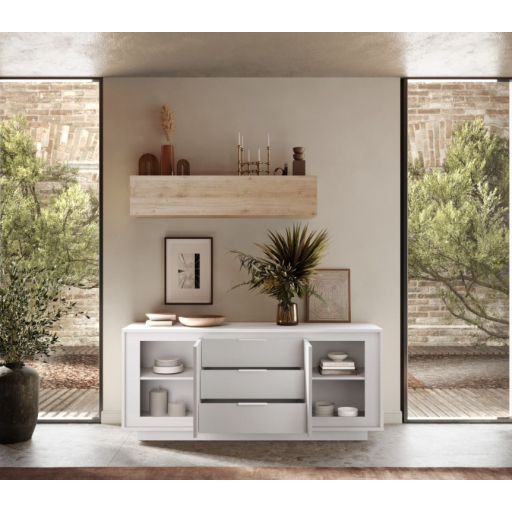 SKY 2.0 komód 2 ajtóval és 3 fiókkal, fehér matt lakkozott vázzal és előlapokkal