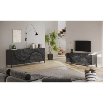   SNAKE háromajtós komód, antracitszürke testet és antracitszürke, díszített mintázatú előlapokkal