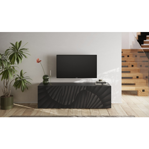 SNAKE háromajtós komód, antracitszürke testet és antracitszürke, díszített mintázatú előlapokkal