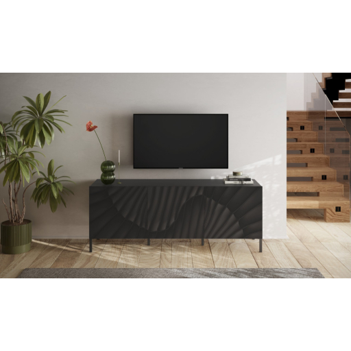 SNAKE háromajtós komód, antracitszürke testet és antracitszürke, díszített mintázatú előlapokkal