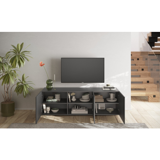 SNAKE háromajtós komód, antracitszürke testet és antracitszürke, díszített mintázatú előlapokkal