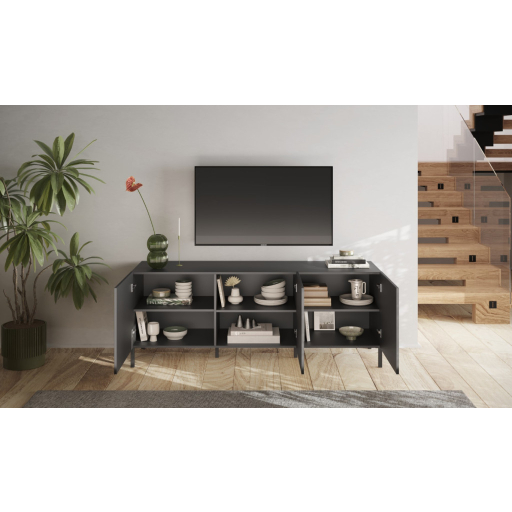 SNAKE háromajtós komód, antracitszürke testet és antracitszürke, díszített mintázatú előlapokkal