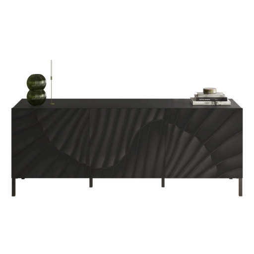 SNAKE háromajtós komód, antracitszürke testet és antracitszürke, díszített mintázatú előlapokkal