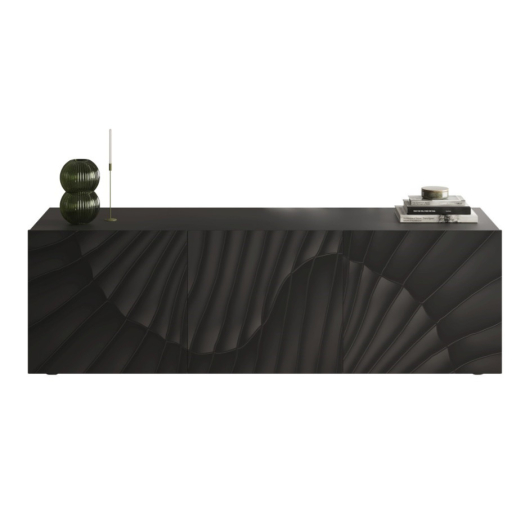 SNAKE háromajtós komód, antracitszürke testet és antracitszürke, díszített mintázatú előlapokkal