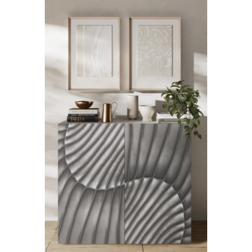 SNAKE kétajtós komód, antracitszürke testtel és antracitszürke, díszített mintázatú előlapokkal