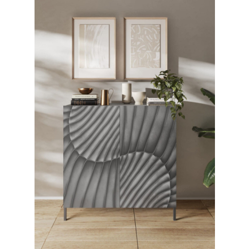 SNAKE kétajtós komód, antracitszürke testtel és antracitszürke, díszített mintázatú előlapokkal