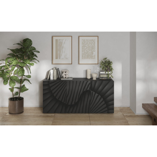 SNAKE háromajtós komód, antracitszürke laminált testtel és antracitszürke, díszített mintázatú előlapokkal