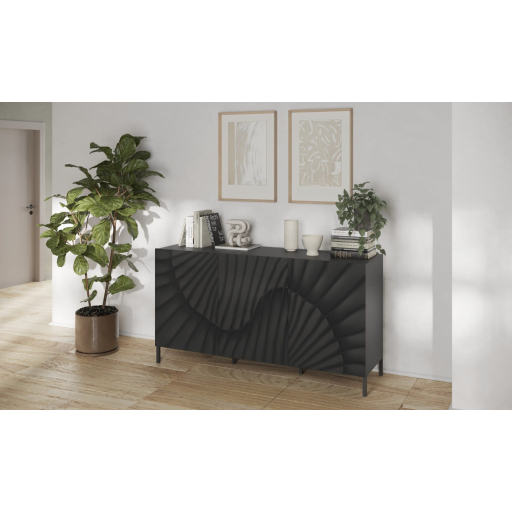 SNAKE háromajtós komód, antracitszürke laminált testtel és antracitszürke, díszített mintázatú előlapokkal