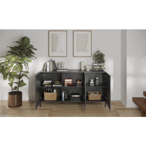 SNAKE háromajtós komód, antracitszürke laminált testtel és antracitszürke, díszített mintázatú előlapokkal