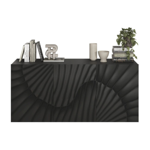 SNAKE háromajtós komód, antracitszürke laminált testtel és antracitszürke, díszített mintázatú előlapokkal