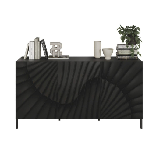 SNAKE háromajtós komód, antracitszürke laminált testtel és antracitszürke, díszített mintázatú előlapokkal