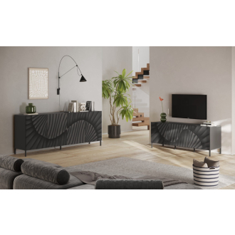   SNAKE négyajtós komód, antracitszürke laminált testtel és antracitszürke, díszített mintázatú előlapokkal