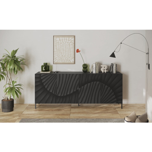 SNAKE négyajtós komód, antracitszürke laminált testtel és antracitszürke, díszített mintázatú előlapokkal