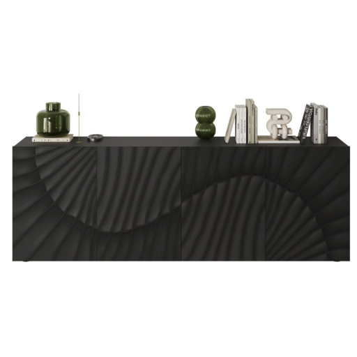 SNAKE négyajtós komód, antracitszürke laminált testtel és antracitszürke, díszített mintázatú előlapokkal