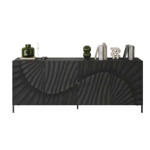 SNAKE négyajtós komód, antracitszürke laminált testtel és antracitszürke, díszített mintázatú előlapokkal