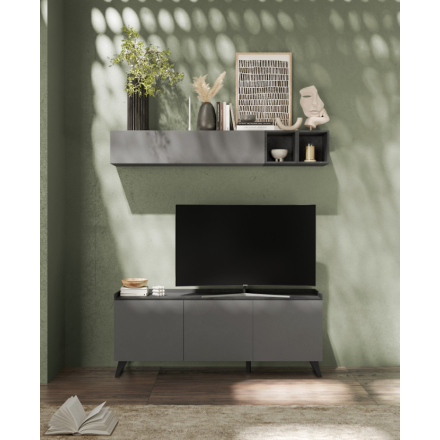 TRAY Szürke - Ólom alacsony Komód 3 ajtós 181 cm