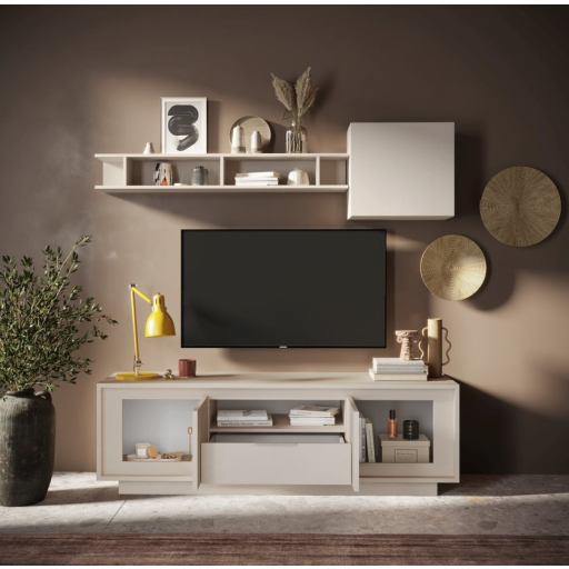 SKY 2.0 TV-szekrény 2 ajtóval és 1 fiókkal, kasmír színű laminált vázzal és előlapokkal