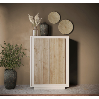   SKY 2.0 magas komód, 2 ajtóval, kasmír vázzal és Cadiz tölgy mintázatú laminált előlapokkal