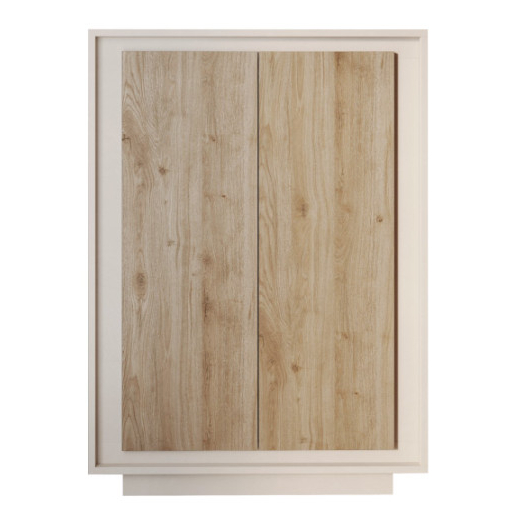 SKY 2.0 magas komód, 2 ajtóval, kasmír vázzal és Cadiz tölgy mintázatú laminált előlapokkal