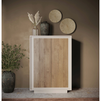   SKY 2.0 magas komód, 2 ajtóval, kasmír vázzal és Mercuri tölgy mintázatú laminált előlapokkal