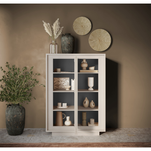 SKY 2.0 magas komód, 2 ajtóval, kasmír vázzal és laminált előlapokkal