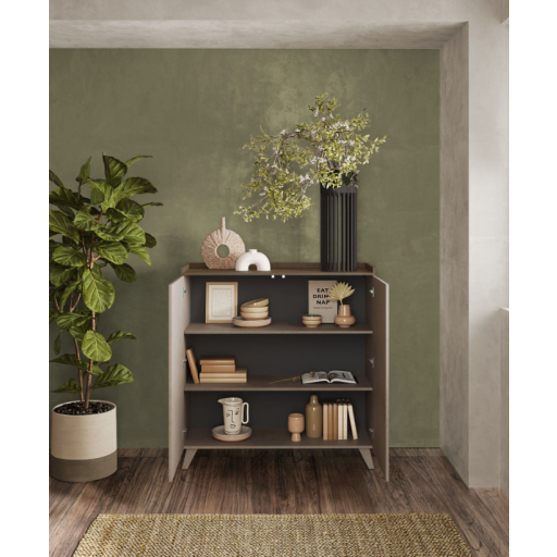 TRAY Szürke - Mercure tölgy magas Komód 2 ajtós 121 cm