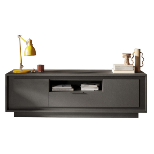 SKY 2.0 TV-szekrény 2 ajtóval és 1 fiókkal, fehér matt lakkozott vázzal, sötét láva laminált előlapokkal