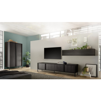 STEEL Fali polc, fekete, strukturált laminált